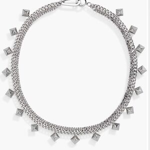 All Saints Silver Pyramid Stud Double-Chain Necklace